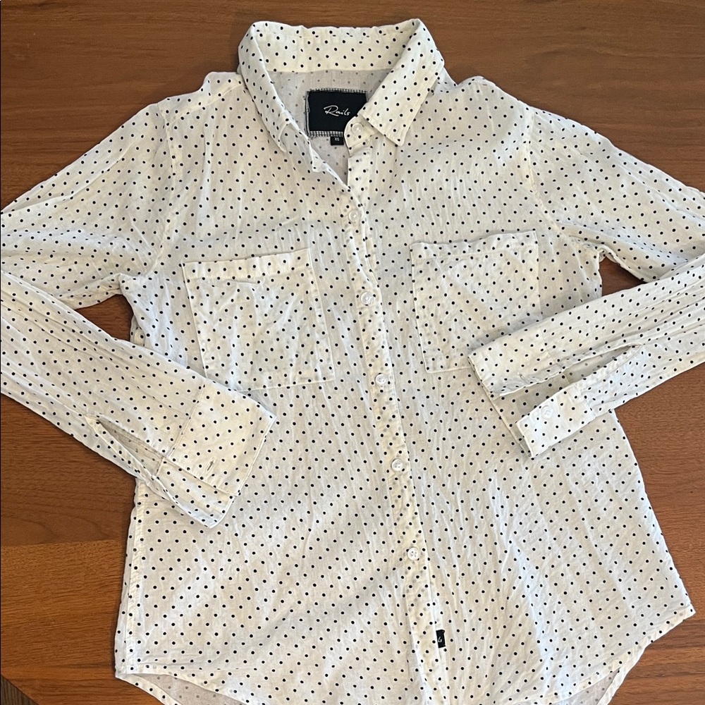 Rails White Button Down Shirt with Black Dots